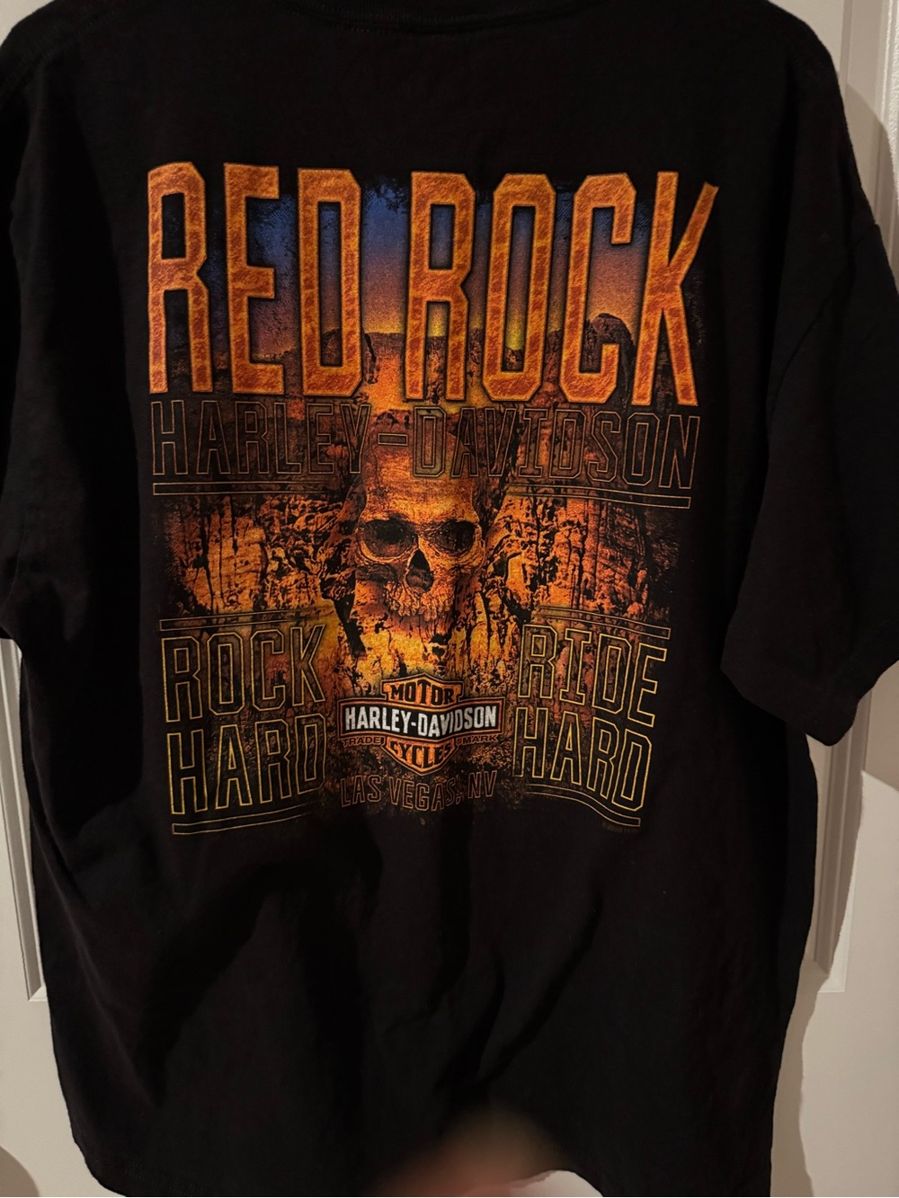 Harley-Davidson Black Red Rock Graphic Tee with Orange & Blue Accents